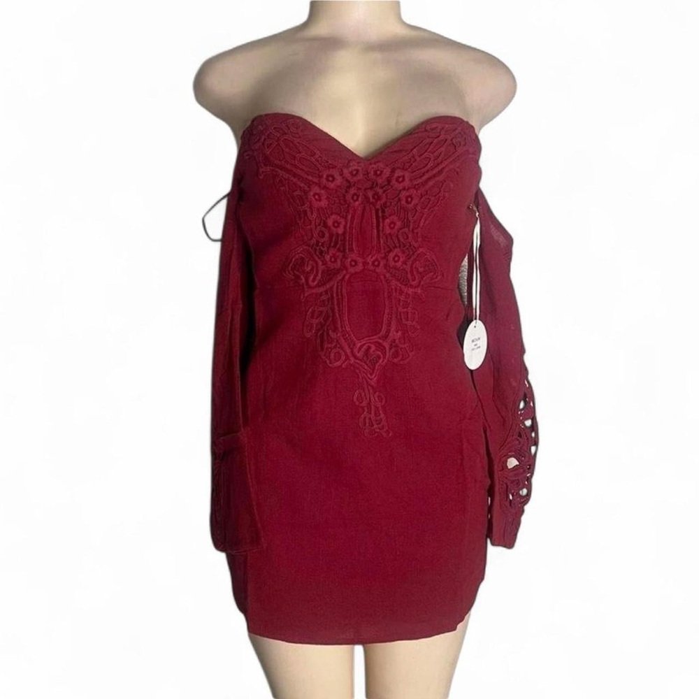 Red Off Shoulder Boho Dress with Crochet Detail